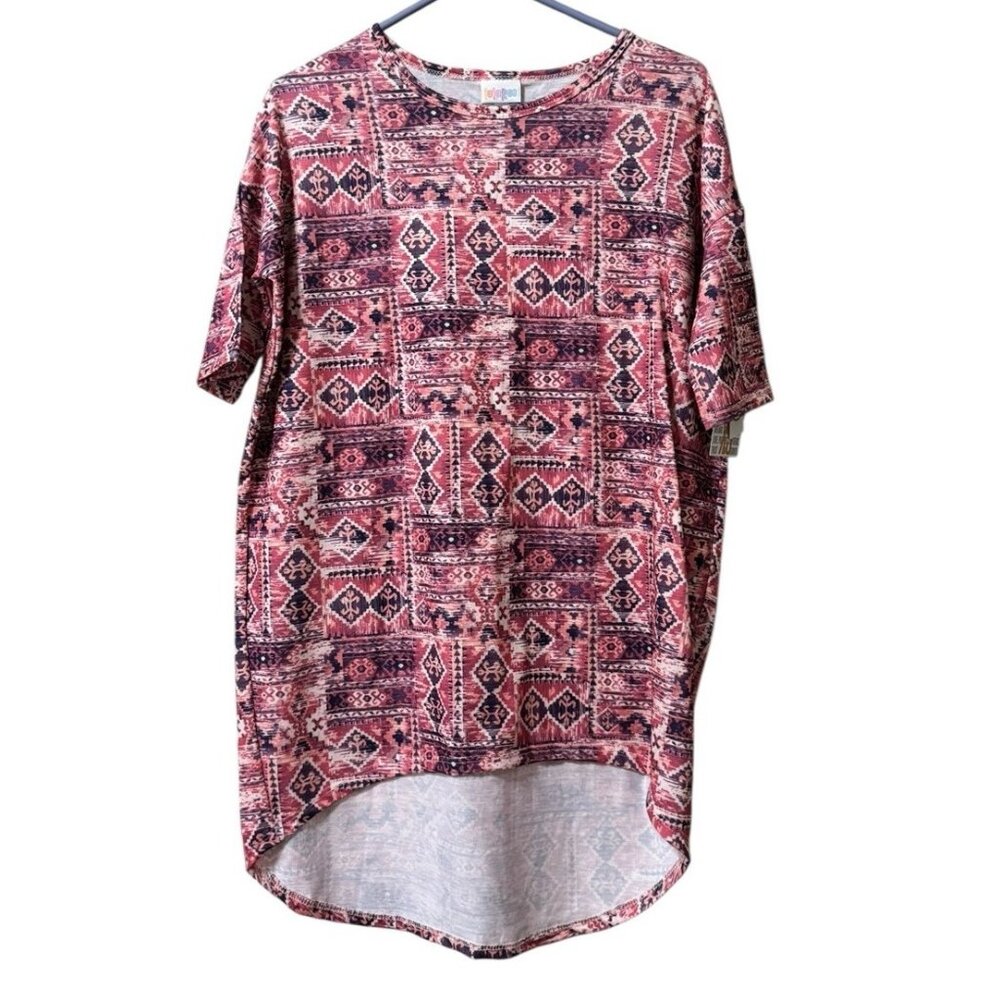 LuLaRoe Irma Top Aztec Size XS Hi Low Teacher Travel Loungewear NWT